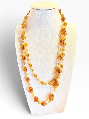 Vintage Art Deco Czech Amber Glass Flapper Sautoir Necklace 44 Inch